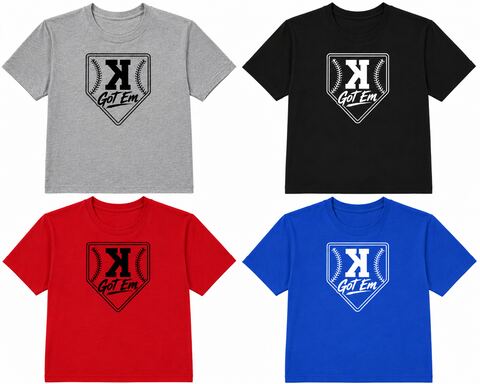 Got 'Em tees laid out in grey, black, red and royal blue